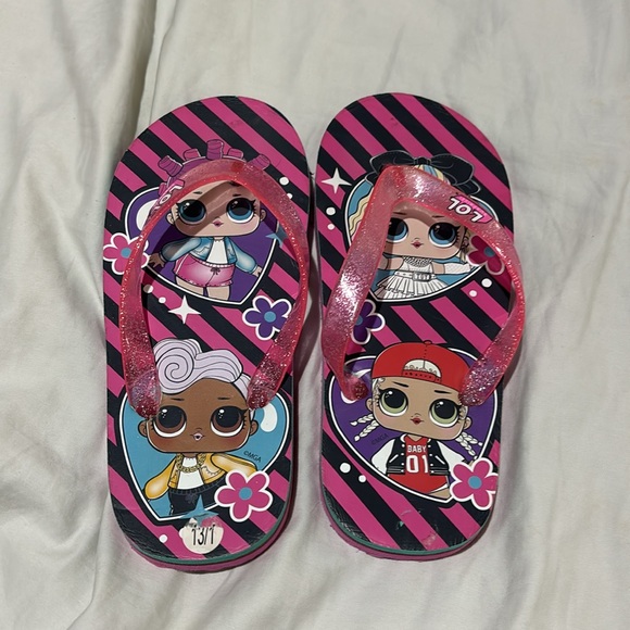 lol 13/1 light up tween toe flip flops blinking lights worn once euc like new - Picture 2 of 7